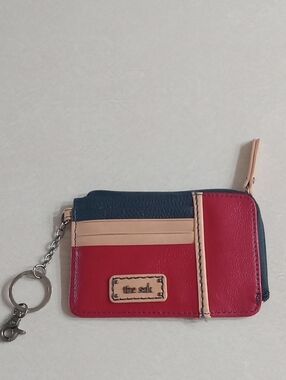 The Sak Red Multi Leather Zip Card Holder with Keychain